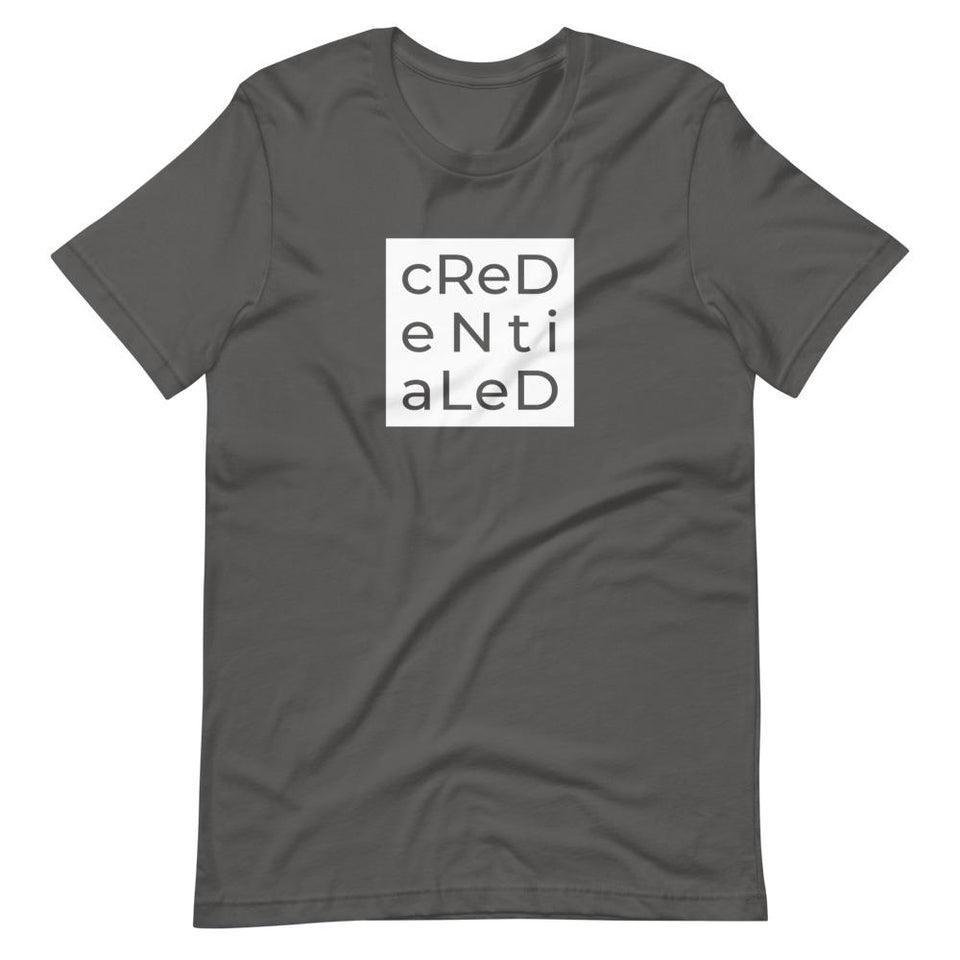 Credentialed Block | Unisex Cotton Crew | Shades of Gray | Dietitian T Shirt | neRD Clothing Company | Asphalt