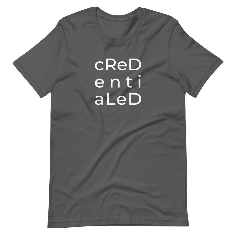 Credentialed | Unisex Cotton Crew | Shades of Gray | Dietitian T Shirt | neRD Clothing Company | Asphalt