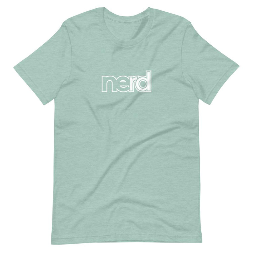 neRD Logo White | Unisex Cotton Crew | Various Heather Colors | Dietitian T Shirt | neRD Clothing Company | Heather Prism Dusty Blue
