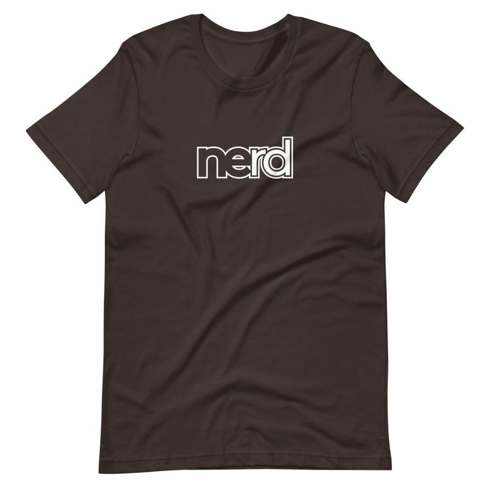 neRD Logo White | Unisex Cotton Crew | Various Solid Colors | Dietitian T Shirt | neRD Clothing Company | Brown