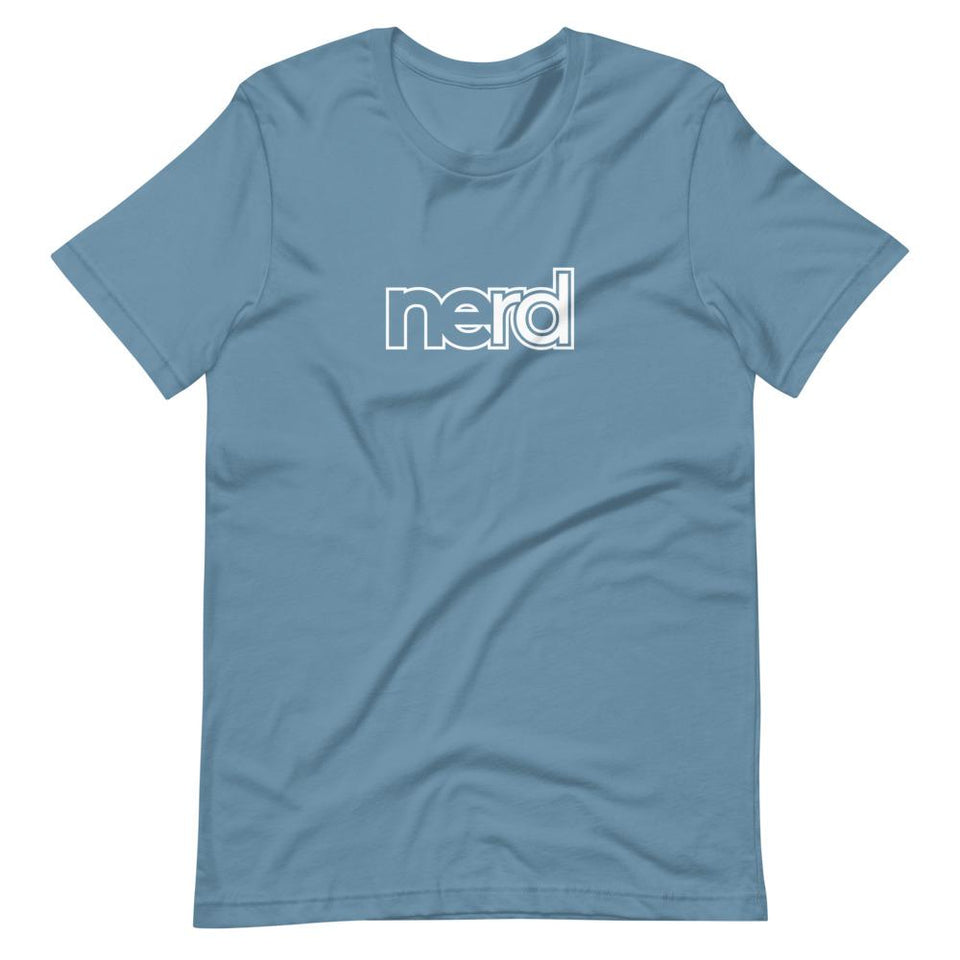 neRD Logo White | Unisex Cotton Crew | Various Solid Colors | Dietitian T Shirt | neRD Clothing Company | Steel Blue