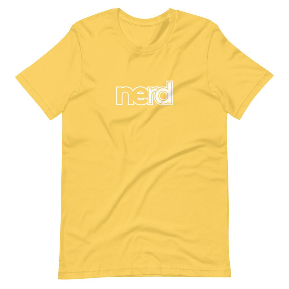neRD Logo White | Unisex Cotton Crew | Various Solid Colors | Dietitian T Shirt | neRD Clothing Company | Yellow