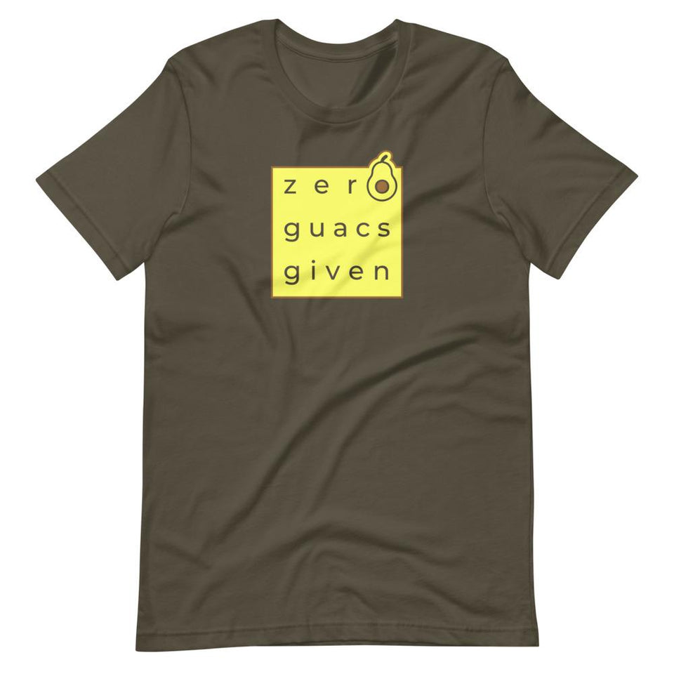 Zero Guacs Given Colorways | Unisex Cotton Crew | Various Colors | Dietitian T Shirt | neRD Clothing Company | Army