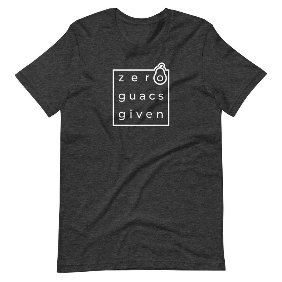 Zero Guacs Given | Unisex Cotton Crew | Shades of Gray | Dietitian T Shirt | neRD Clothing Company | Dark Grey Heather