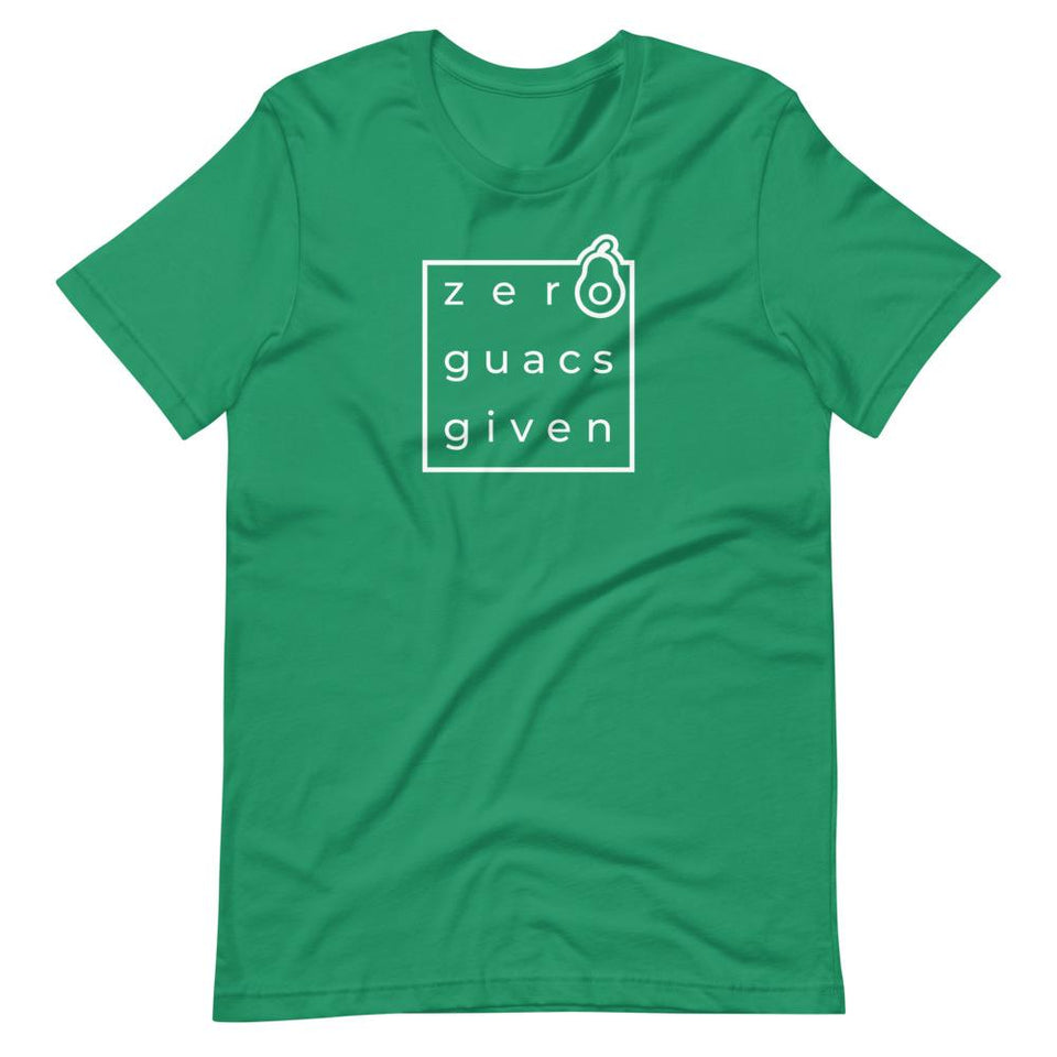 Zero Guacs Given | Unisex Cotton Crew | Various Colors | Dietitian T Shirt | neRD Clothing Company | Kelly