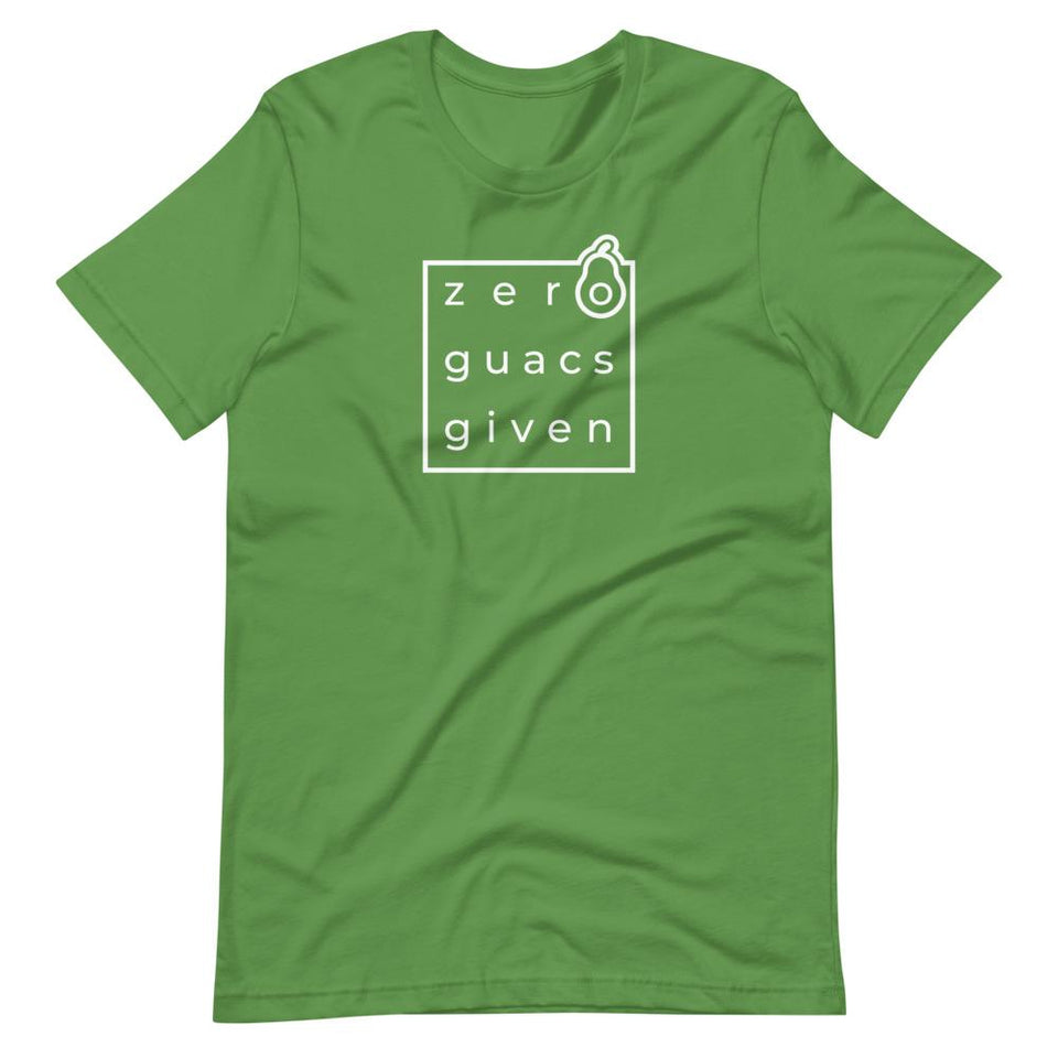 Zero Guacs Given | Unisex Cotton Crew | Various Colors | Dietitian T Shirt | neRD Clothing Company | Leaf