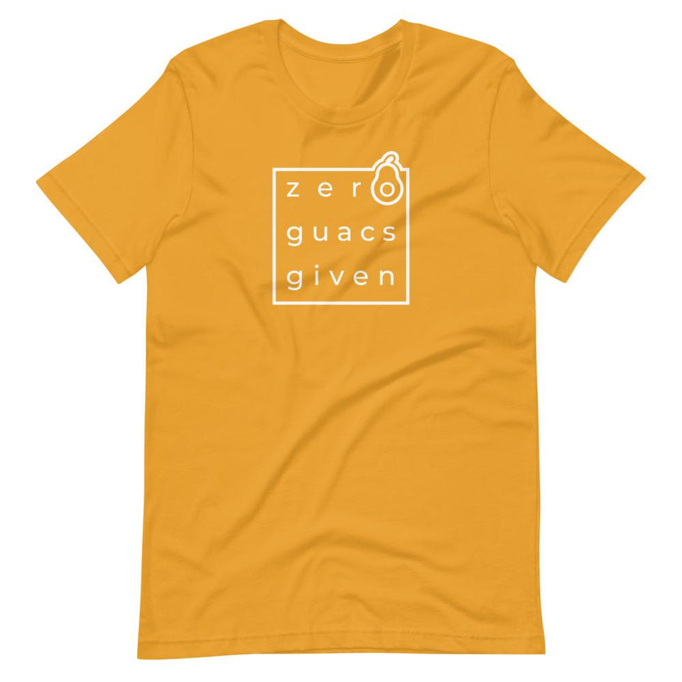 Zero Guacs Given | Unisex Cotton Crew | Various Colors | Dietitian T Shirt | neRD Clothing Company | Mustard