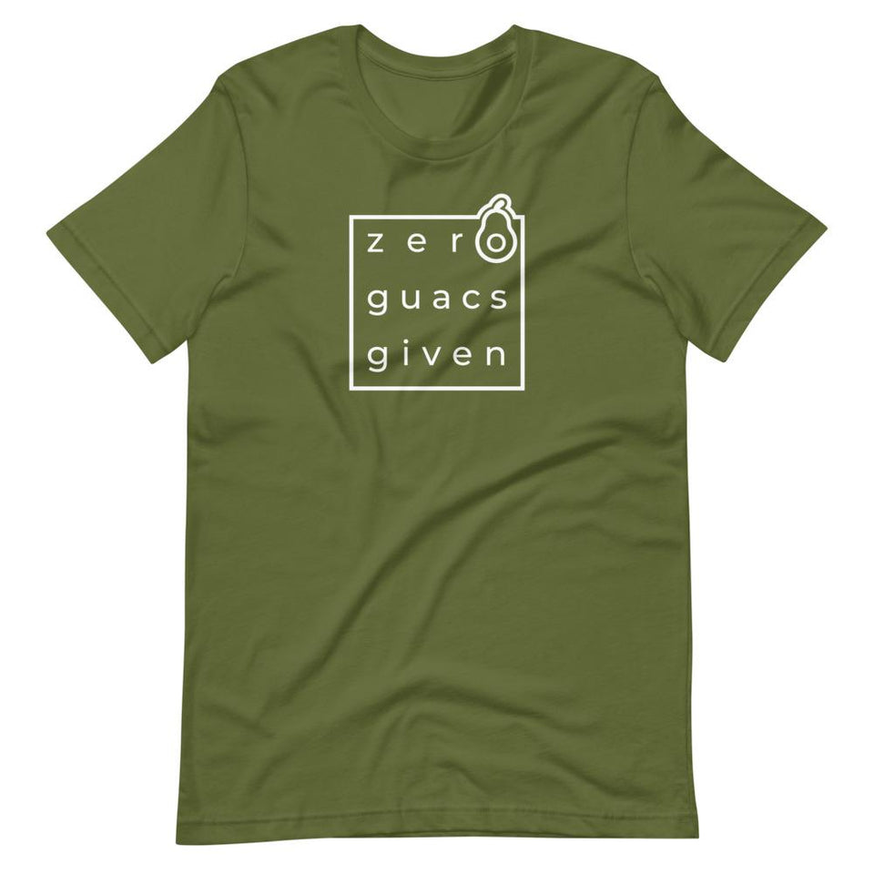 Zero Guacs Given | Unisex Cotton Crew | Various Colors | Dietitian T Shirt | neRD Clothing Company | Olive