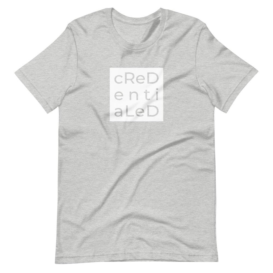 Credentialed Block | Unisex Cotton Crew | Shades of Gray | Dietitian T Shirt | neRD Clothing Company | Athletic Heather