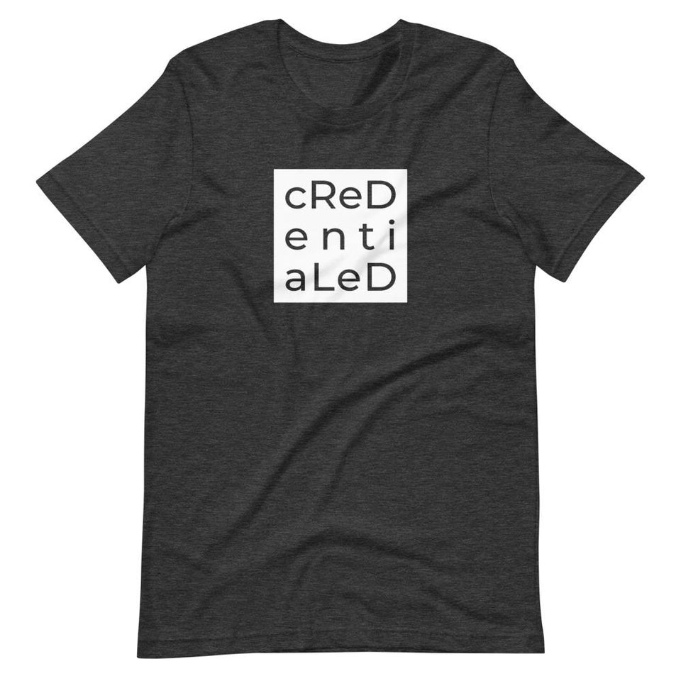 Credentialed Block | Unisex Cotton Crew | Shades of Gray | Dietitian T Shirt | neRD Clothing Company | Dark Grey Heather