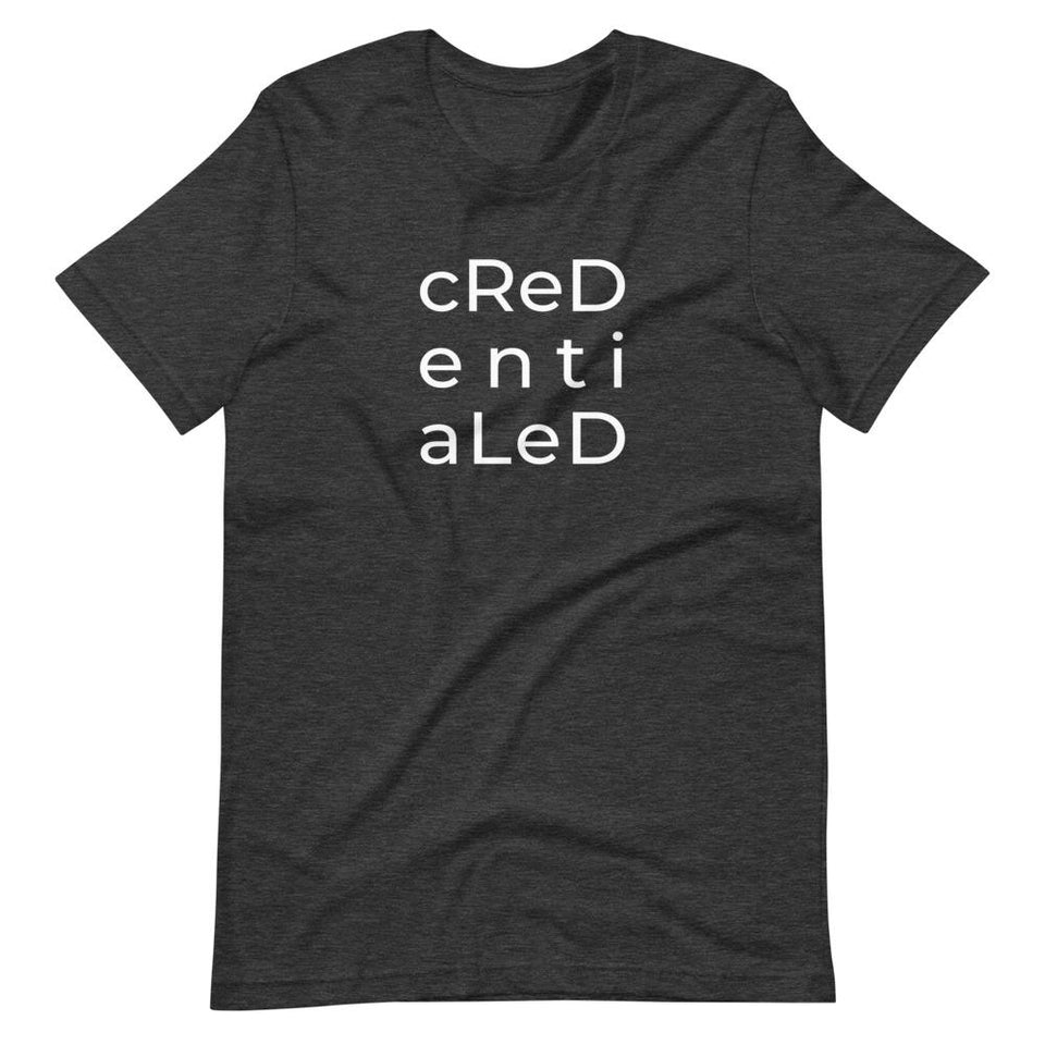 Credentialed | Unisex Cotton Crew | Shades of Gray | Dietitian T Shirt | neRD Clothing Company | Dark Grey Heather