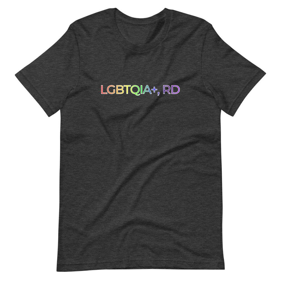 LGBTQIA+, RD | Unisex Cotton Crew | Shades of Gray | Dietitian T Shirt | neRD Clothing Company | Dark Grey Heather