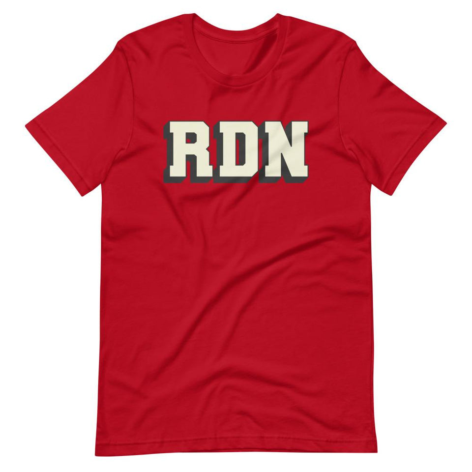 Varsity Dietitian | Unisex Cotton Crew | Red | Dietitian T Shirt | neRD Clothing Company | S