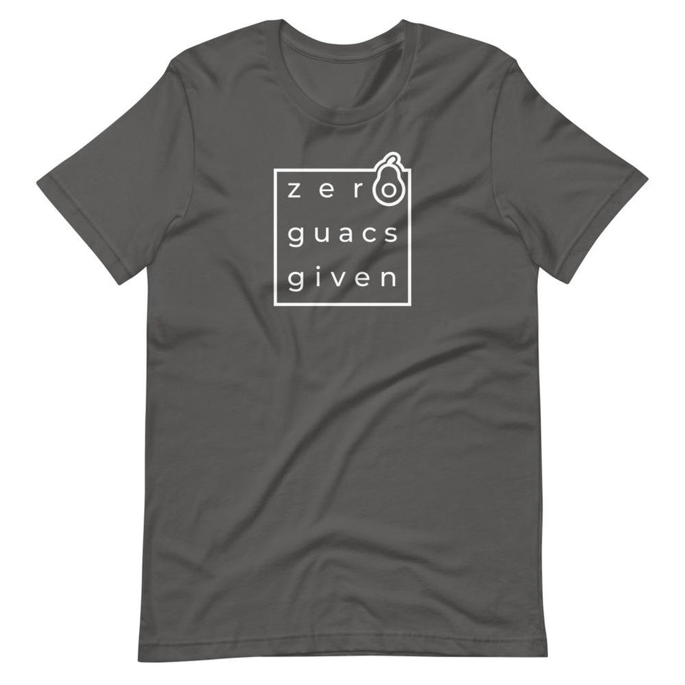 Zero Guacs Given | Unisex Cotton Crew | Shades of Gray | Dietitian T Shirt | neRD Clothing Company | Asphalt