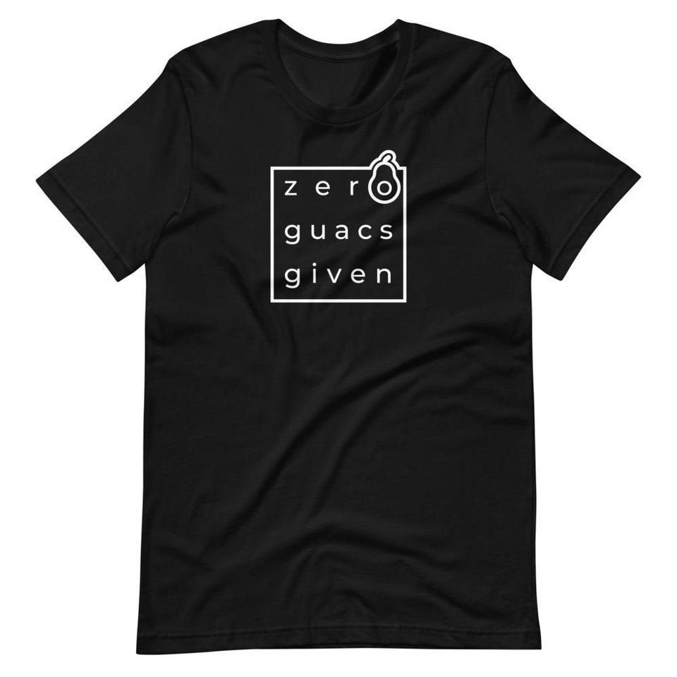 Zero Guacs Given | Unisex Cotton Crew | Shades of Gray | Dietitian T Shirt | neRD Clothing Company | Black